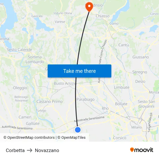 Corbetta to Novazzano map