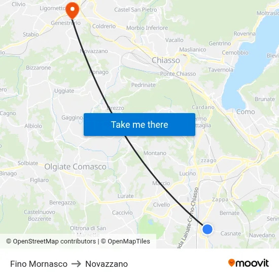 Fino Mornasco to Novazzano map