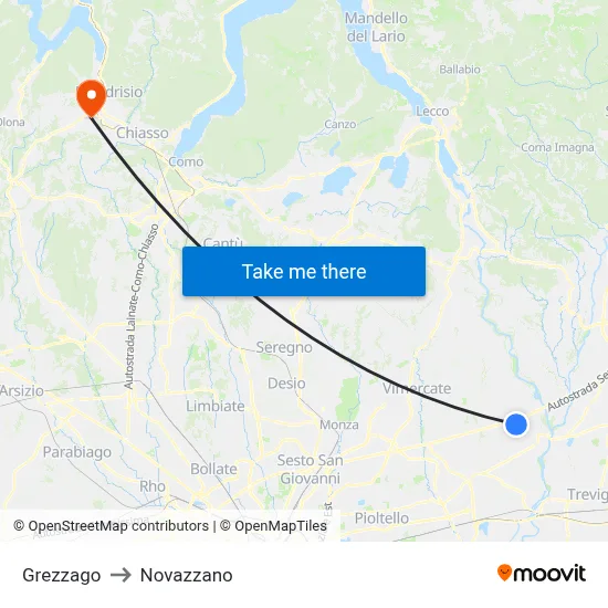 Grezzago to Novazzano map