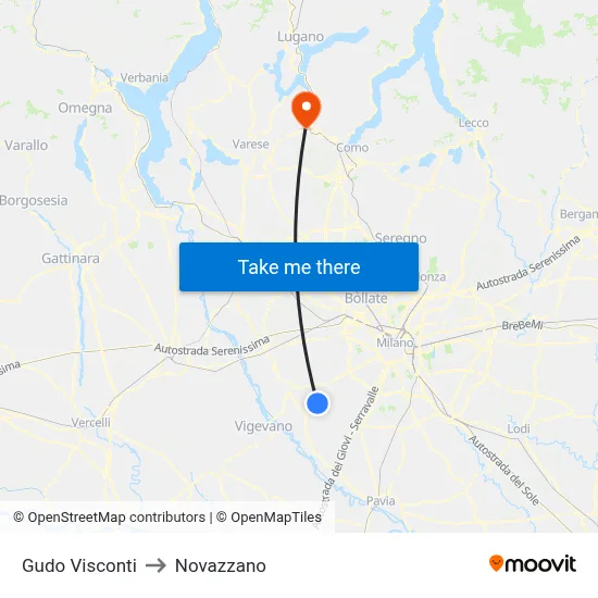 Gudo Visconti to Novazzano map