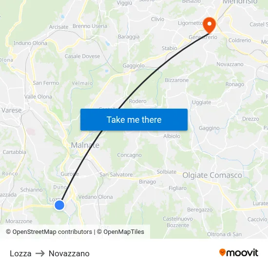 Lozza to Novazzano map