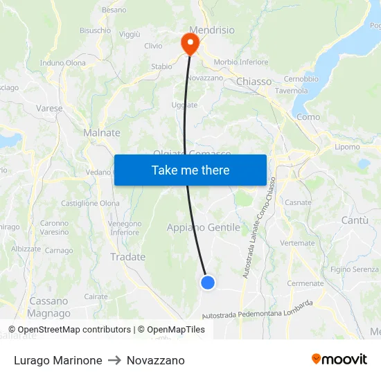 Lurago Marinone to Novazzano map