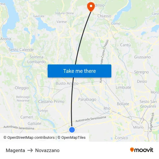 Magenta to Novazzano map