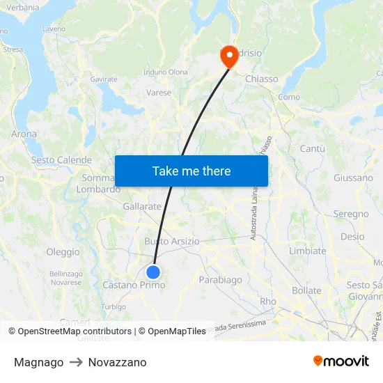 Magnago to Novazzano map