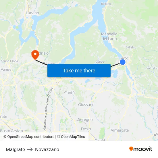 Malgrate to Novazzano map