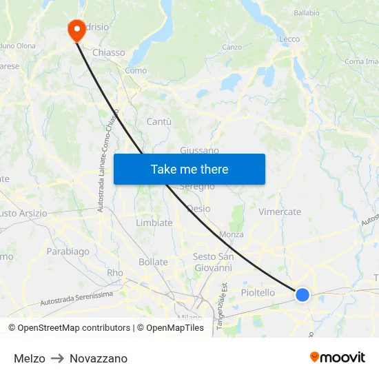 Melzo to Novazzano map