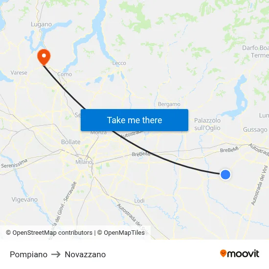 Pompiano to Novazzano map