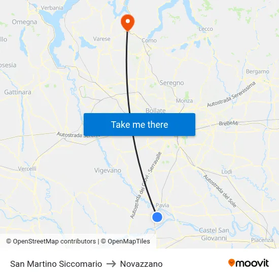 San Martino Siccomario to Novazzano map