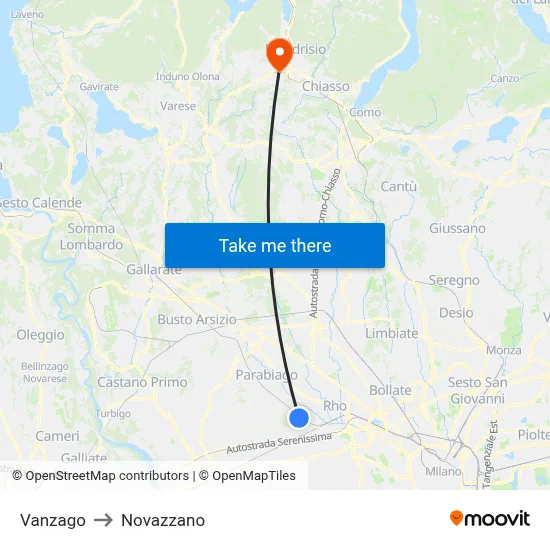 Vanzago to Novazzano map