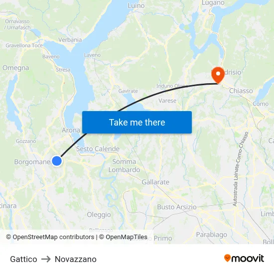 Gattico to Novazzano map