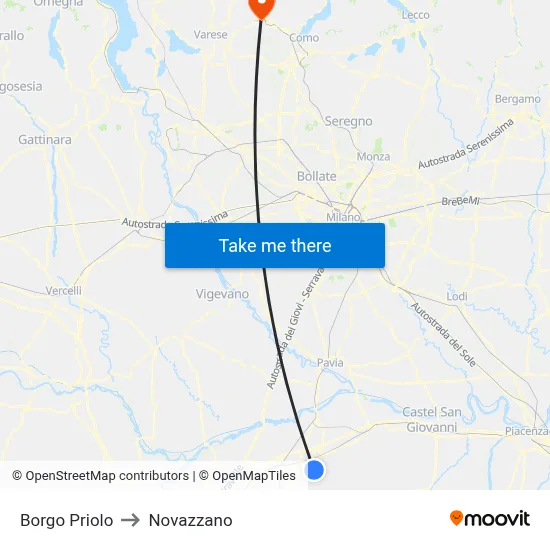 Borgo Priolo to Novazzano map