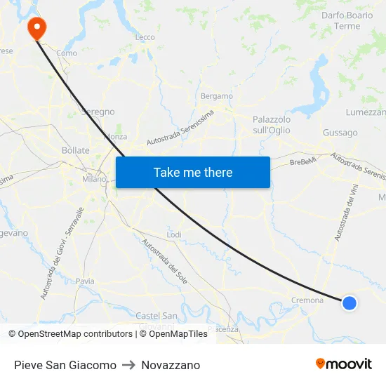 Pieve San Giacomo to Novazzano map