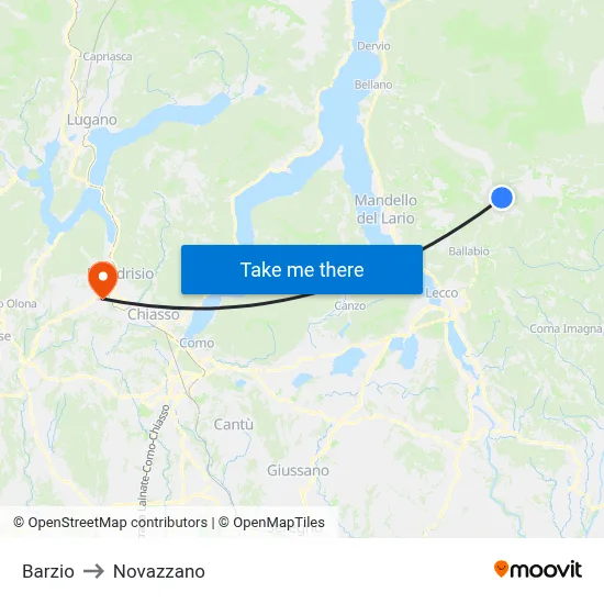 Barzio to Novazzano map