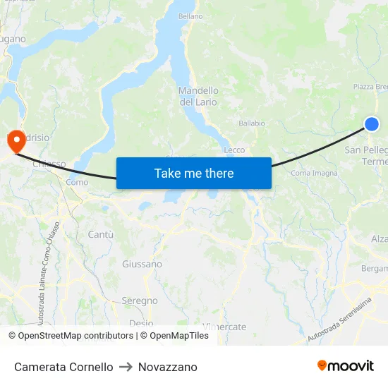 Camerata Cornello to Novazzano map