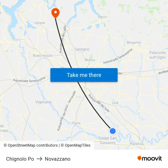 Chignolo Po to Novazzano map