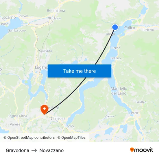 Gravedona to Novazzano map