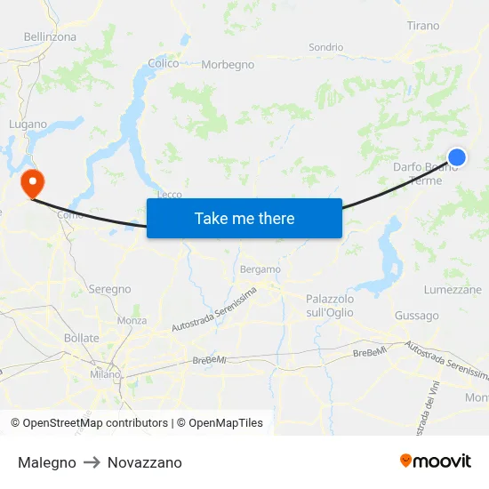 Malegno to Novazzano map