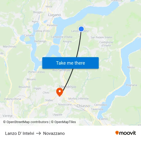 Lanzo d'Intelvi to Novazzano map
