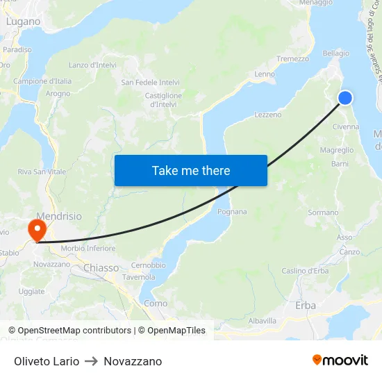 Oliveto Lario to Novazzano map