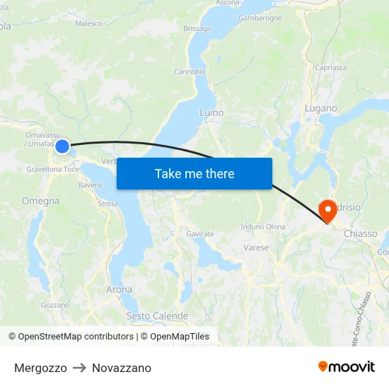 Mergozzo to Novazzano map