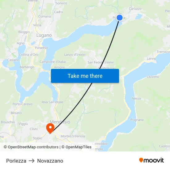 Porlezza to Novazzano map