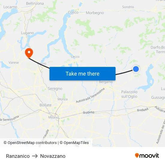 Ranzanico to Novazzano map