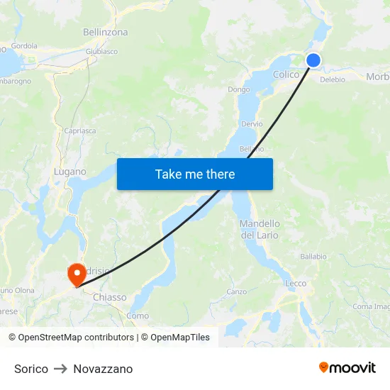 Sorico to Novazzano map