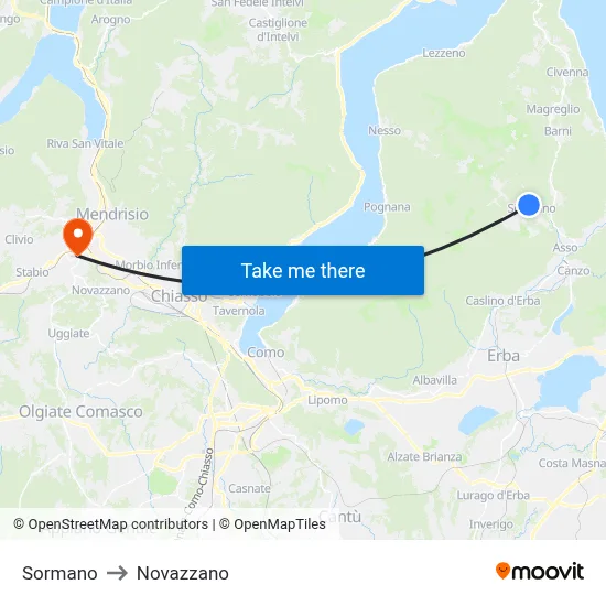 Sormano to Novazzano map