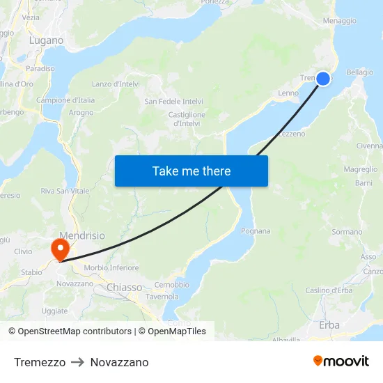 Tremezzo to Novazzano map