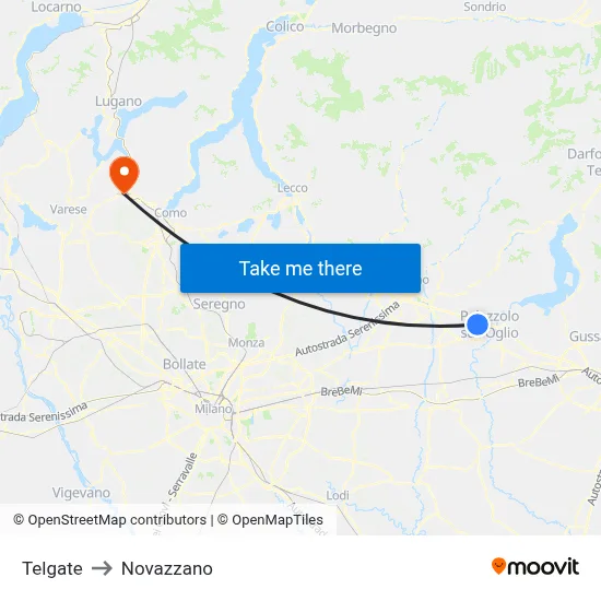 Telgate to Novazzano map