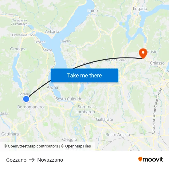 Gozzano to Novazzano map