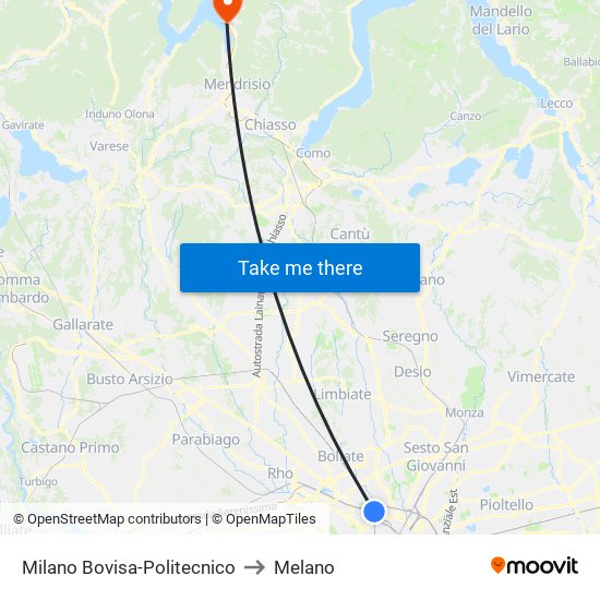 Milano Bovisa-Politecnico to Melano map