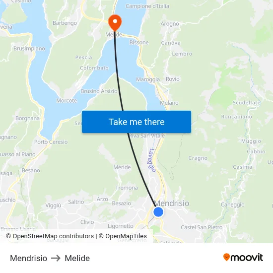 Mendrisio to Melide map