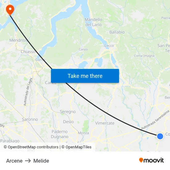 Arcene to Melide map