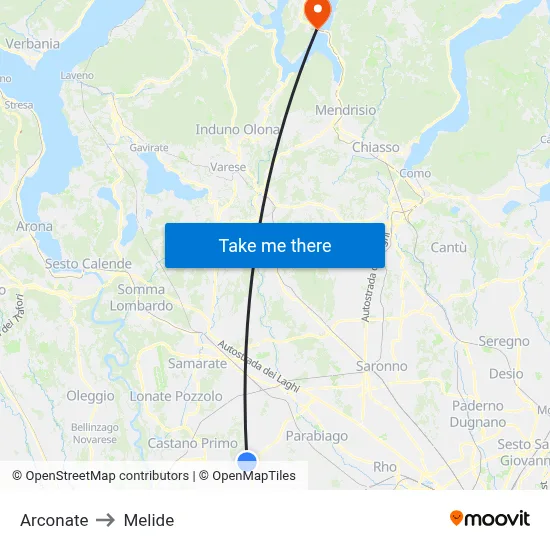Arconate to Melide map