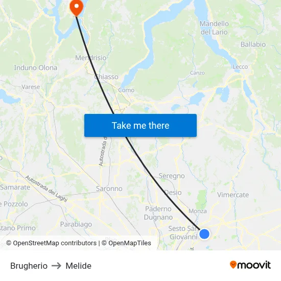Brugherio to Melide map
