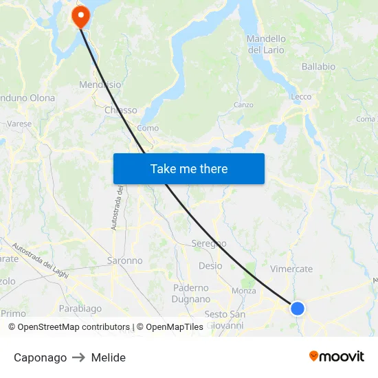 Caponago to Melide map