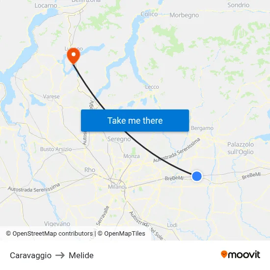 Caravaggio to Melide map