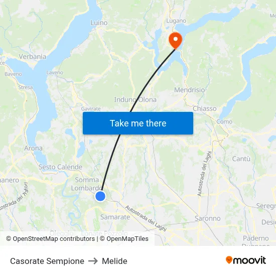 Casorate Sempione to Melide map
