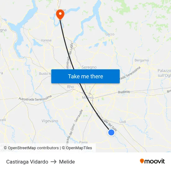 Castiraga Vidardo to Melide map
