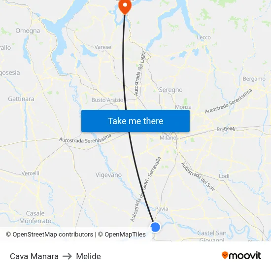 Cava Manara to Melide map