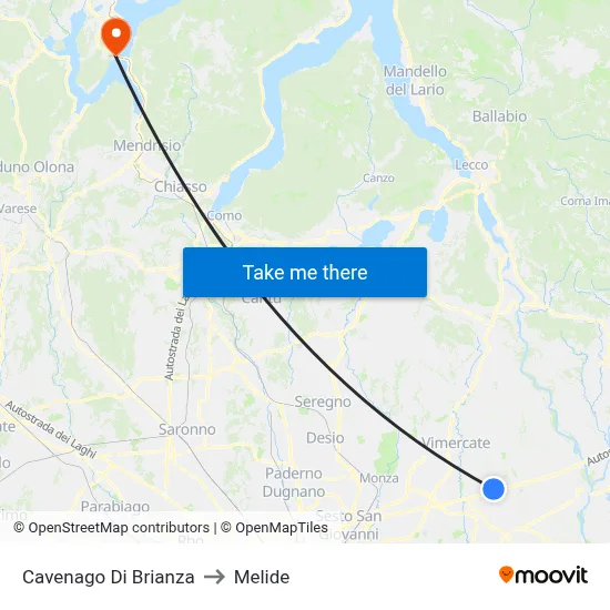 Cavenago di Brianza to Melide map