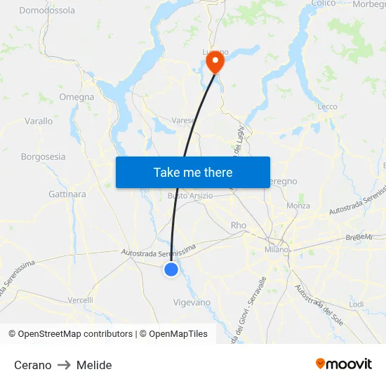Cerano to Melide map