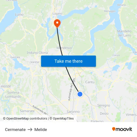 Cermenate to Melide map