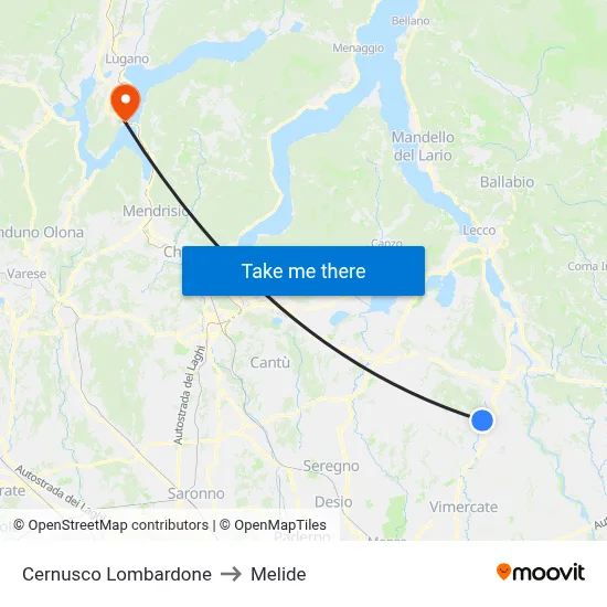 Cernusco Lombardone to Melide map