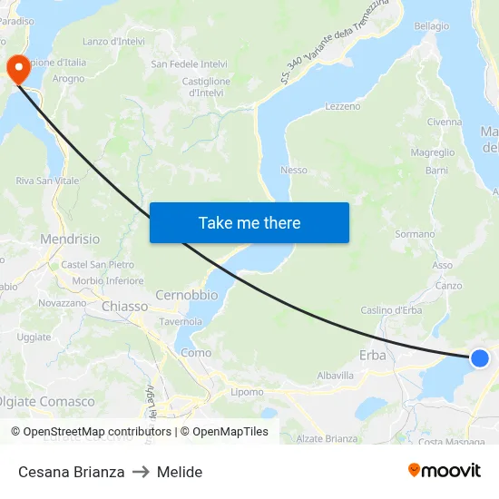 Cesana Brianza to Melide map