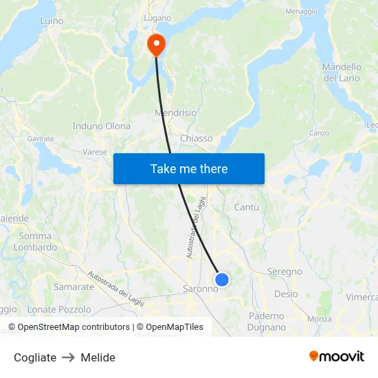 Cogliate to Melide map