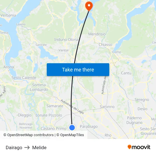 Dairago to Melide map