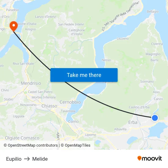 Eupilio to Melide map