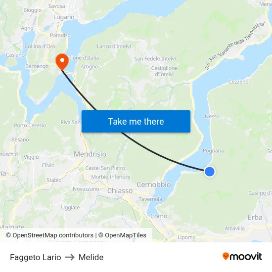 Faggeto Lario to Melide map